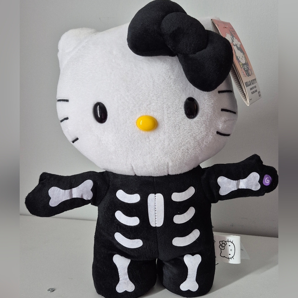 Hello Kitty Skeleton Plush Toy - Black and White Halloween Greeter Fall Gift